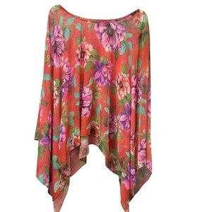 Floral Poncho Plus Size 3X Coral Chiffon by Slinky Brand Blouse Womens Top